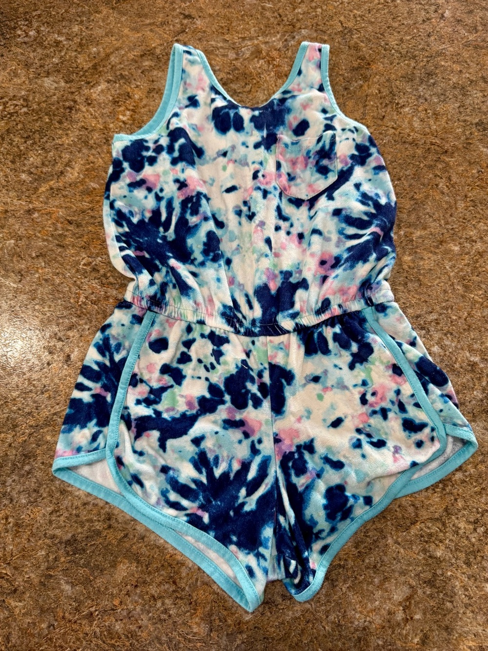 Cat & Jack Girls Romper Pajamas Size M 7/8 Blue Tie Dye Sleepwear